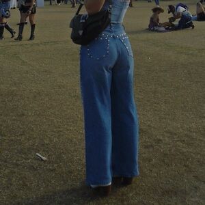 Reformation Cary High Rise Slouchy Studded Wide Leg Jeans in Colorado Color